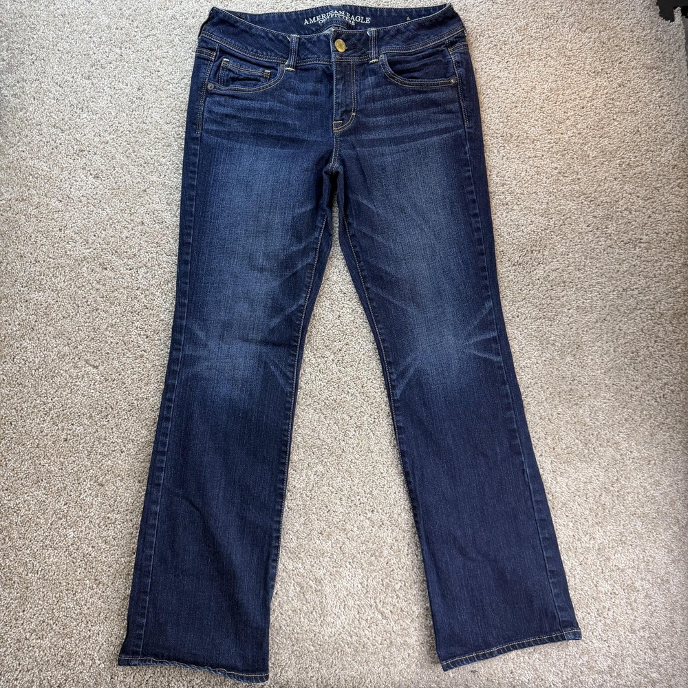 American Eagle Outfitters Kick Boot Jeans Womens 10 Dark Wash Blue Stretch Denim